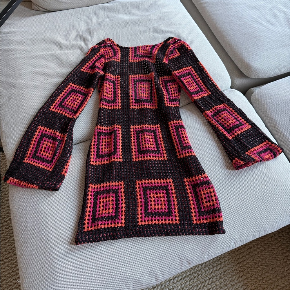 Colorful Crochet Backless Coachella Dress